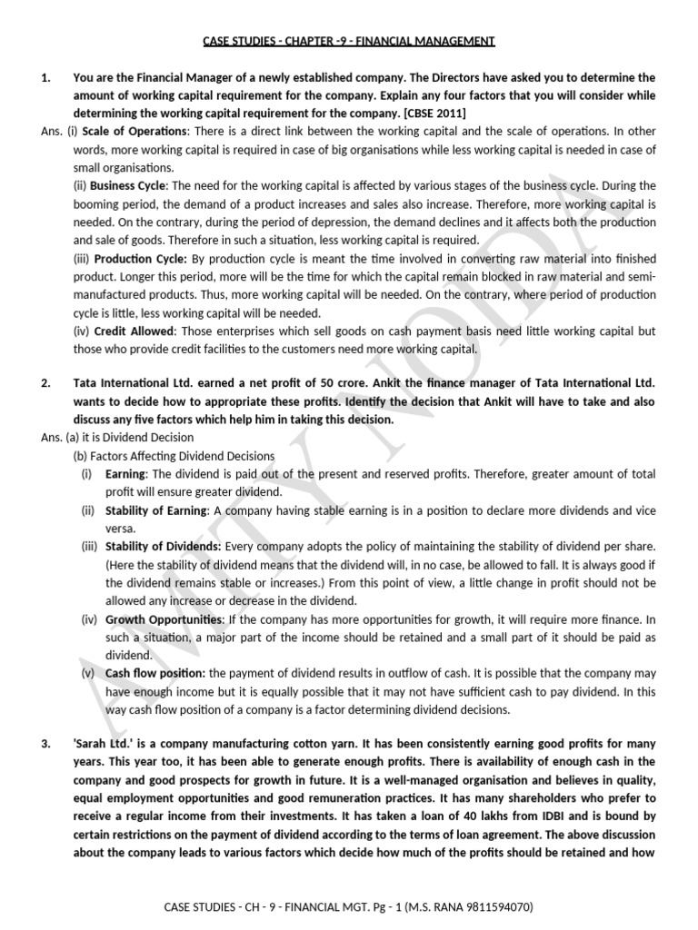 AISN CH - 9 Case Studies - B. St. - Finanacila Management | PDF ...