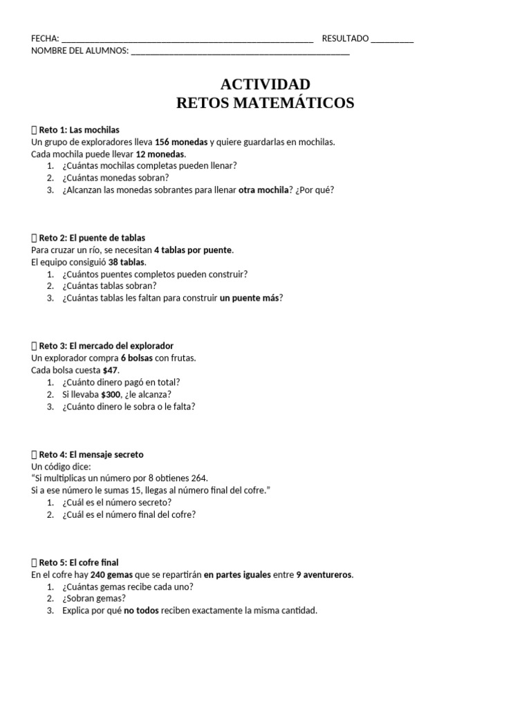 RETOS MATEMATICOS | PDF