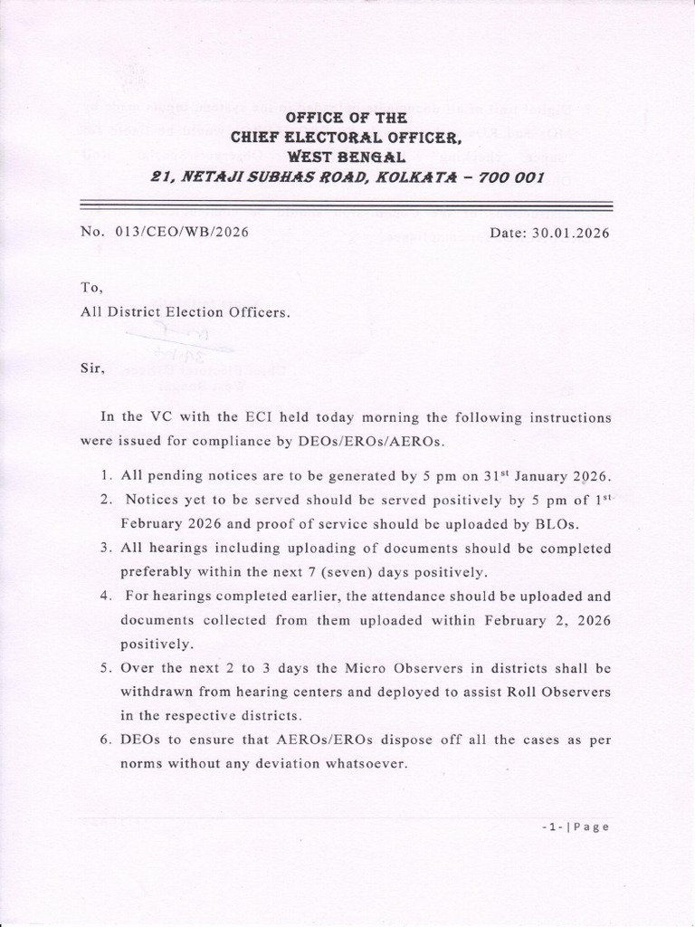 Instructions of Commission Dated 30.01.26 | PDF