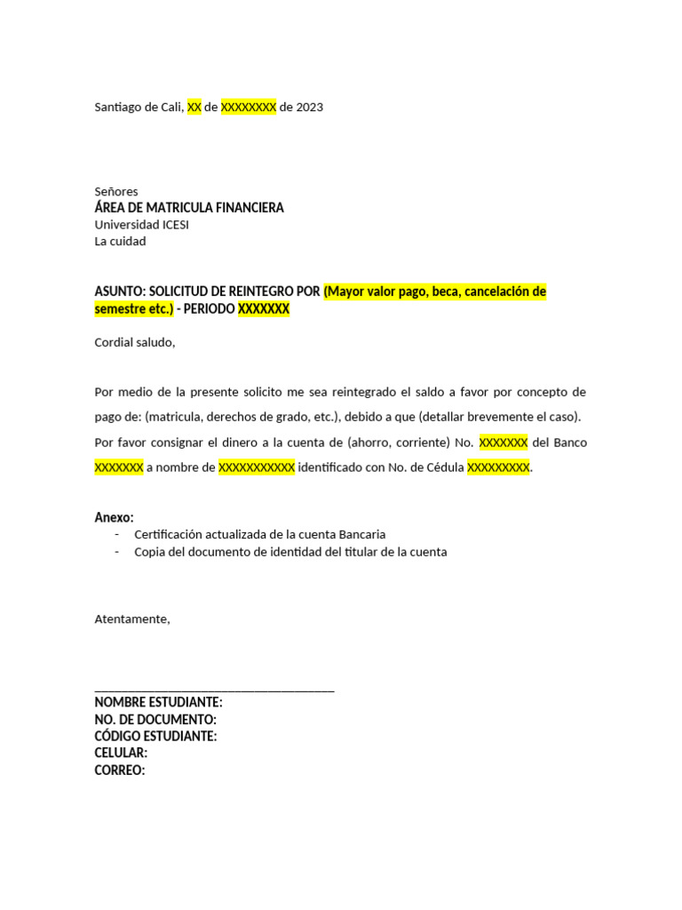Modelo Solciitud De Reintegro Saf PDF