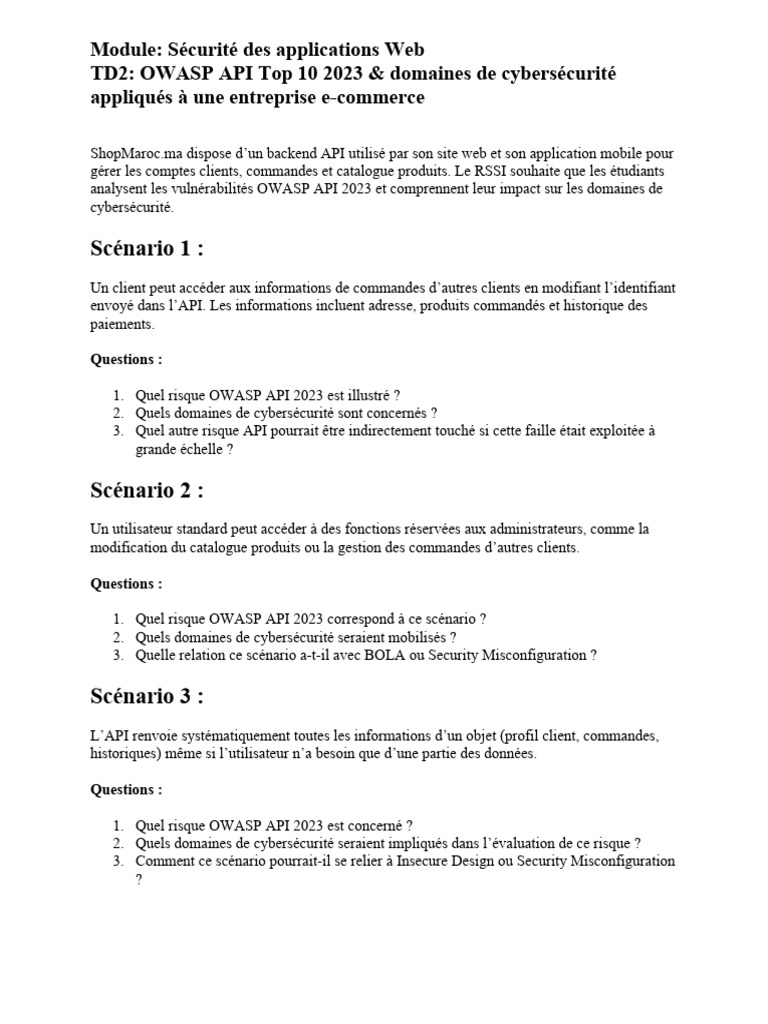 TD 2 Api Owasp | PDF | Sécurité des systèmes d'information | Sécurité