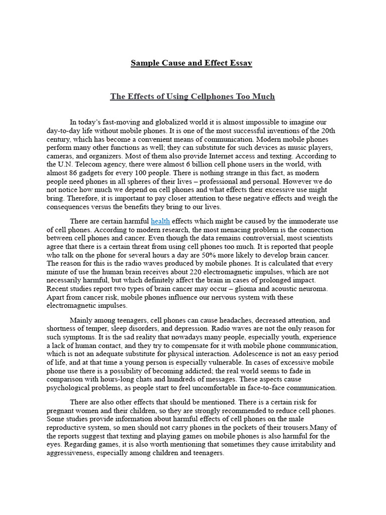 Sample Cause and Effect Essay | PDF | Telephone | Mobile Phones
