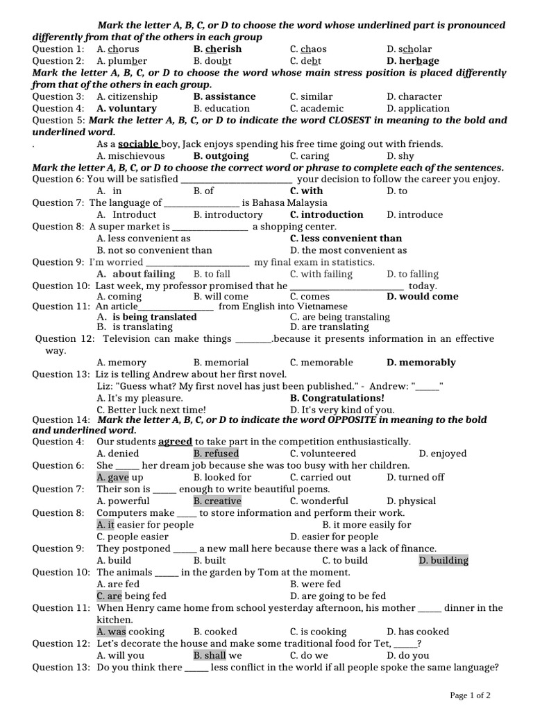 25 Question - Test. Duong Pham | PDF | Body Language