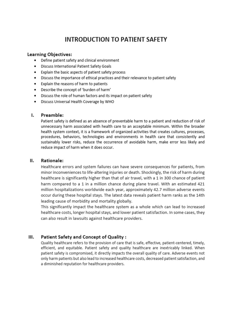 Introduction To Patient Safety | PDF | Patient Safety | Safety