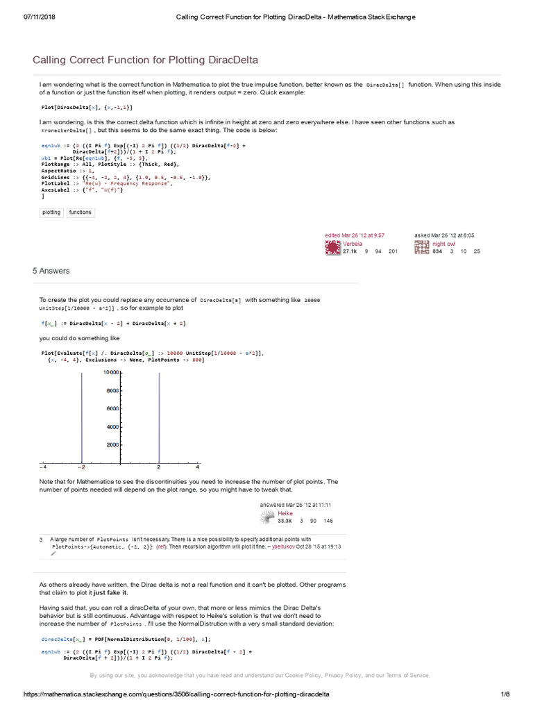 Calling Correct Function for Plotting DiracDelta - Mathematica Stack ...