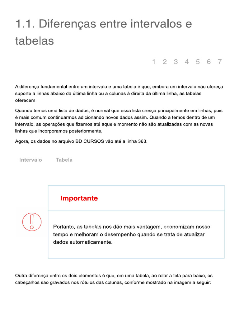 1.1. Diferenças Entre Intervalos e Tabelas | PDF