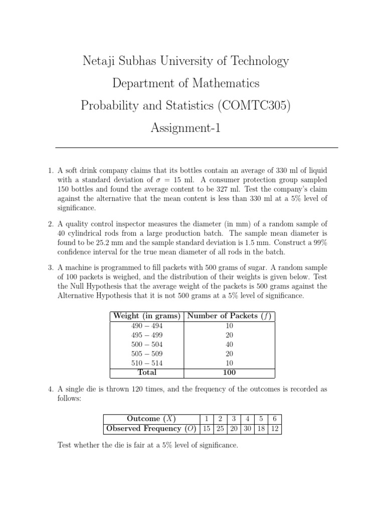 Assignment 1 Probability and Statistics Unit-IV | PDF | Statistics ...