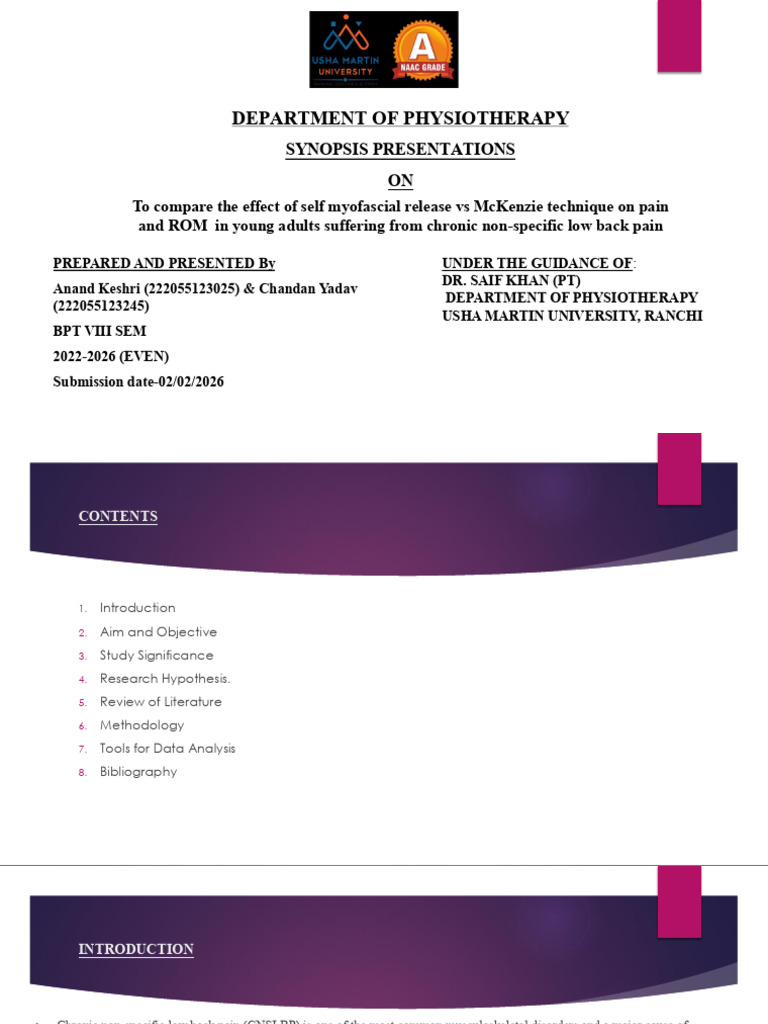 Presentation (20) BPT Anand Chandan Synopsis | PDF | Low Back Pain ...