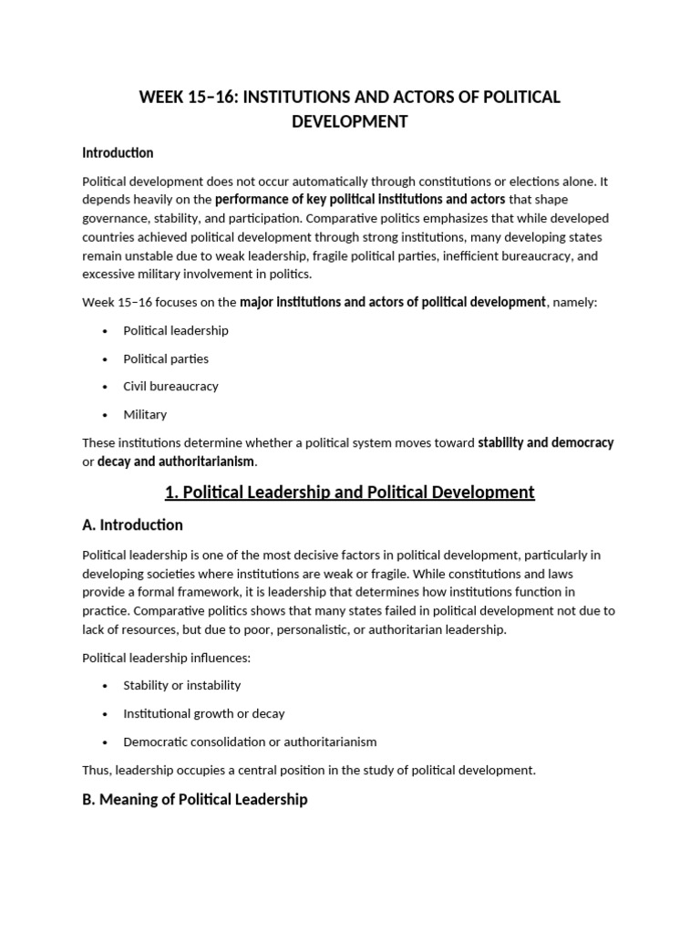 Week 15 16 Institutions and Actors of Political Development | PDF ...