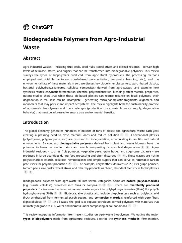 Biodegradable Polymers From Agro-Industrial Waste | PDF ...