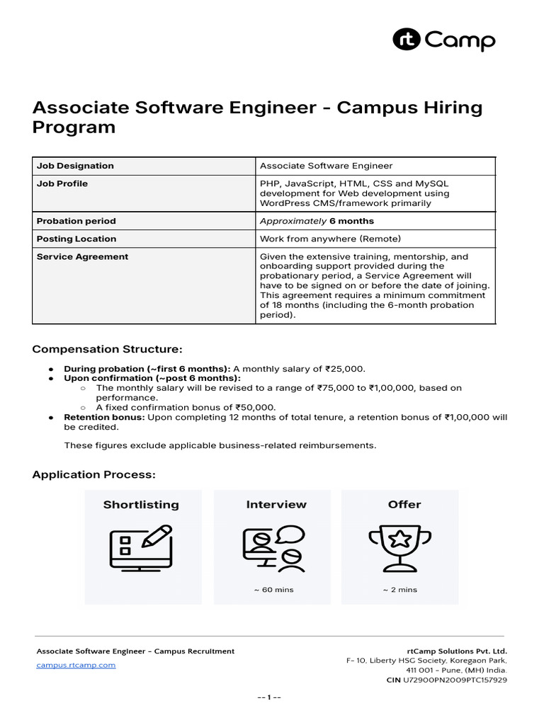 RtCamp Associate Software Engineer Job Application Form 2025 2026 | PDF ...