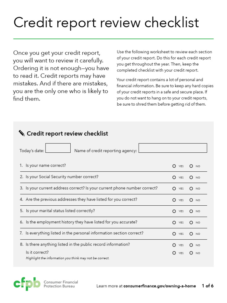 Cfpb Credit Report Review Checklist | PDF | Credit Score | Credit History