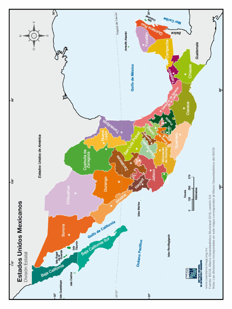 Mapa de Mexico Division Politica Con Nombres A Color | PDF