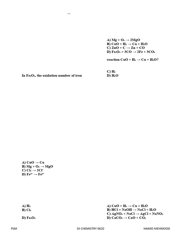 81 MCQ Redox Igcse Chemistry 0620 2 | PDF | Redox | Chemical Reactions