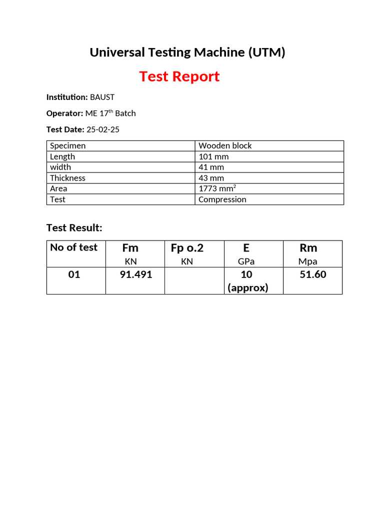 Universal Testing Machine Test Report | PDF