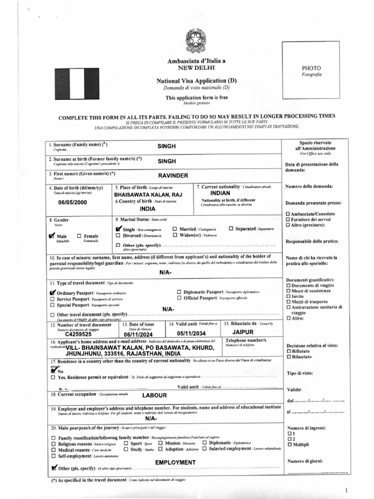 Ravinder Singh Visa File New | PDF | Travel Visa | Government And ...