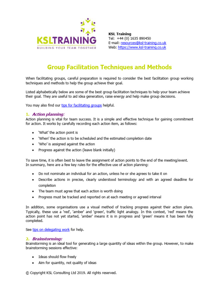 Group Facilitation Techniques and Methods | PDF | Brainstorming