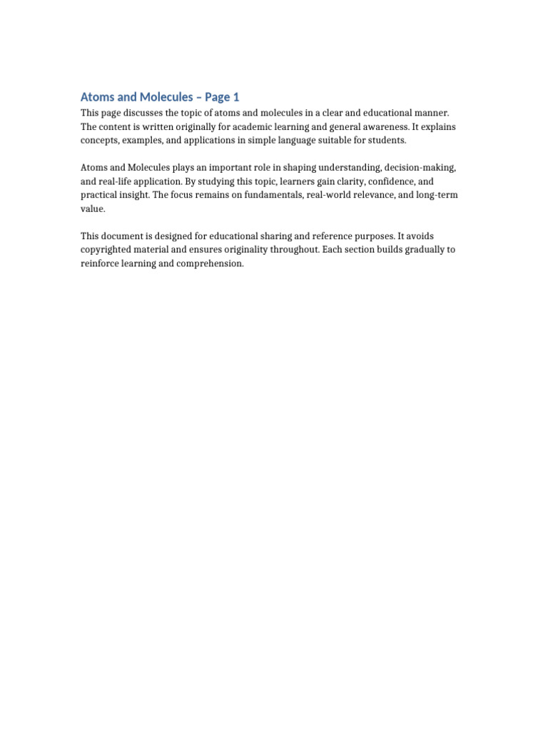 Document 2 Atoms Molecules 11 Pages | PDF | Learning | Molecules