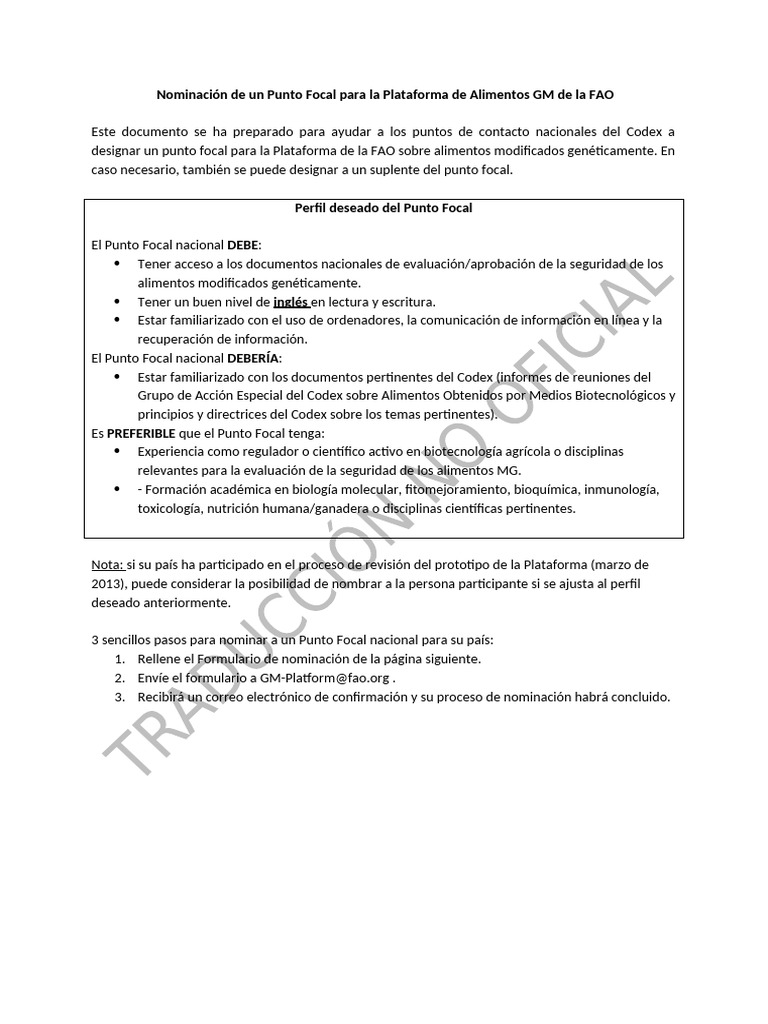 Focal Point Nomination Form En. - Traducción No Oficial | PDF ...
