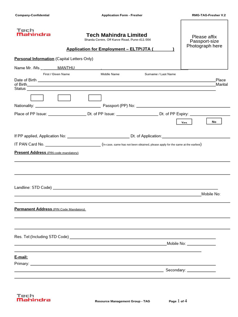 Application Form - Template | PDF