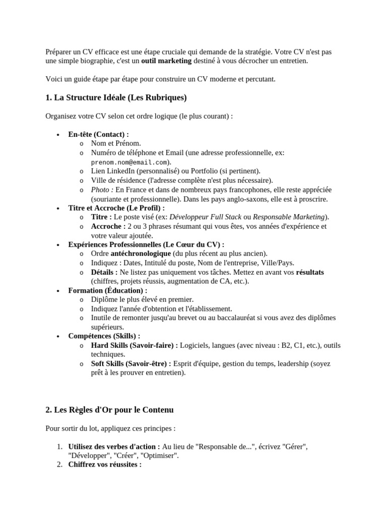 Préparer Un CV Efficace Est Une Étape Cruciale Qui Demande de La ...
