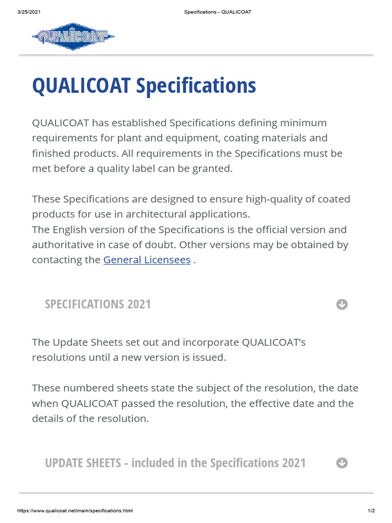 Specifications - QUALICOAT | PDF