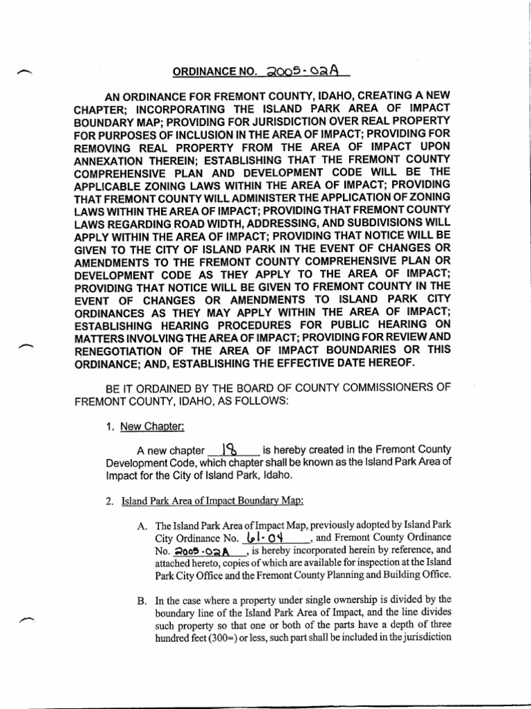 Area of Impact Island Park Ordinance creating ch 18 of Fremont County ...