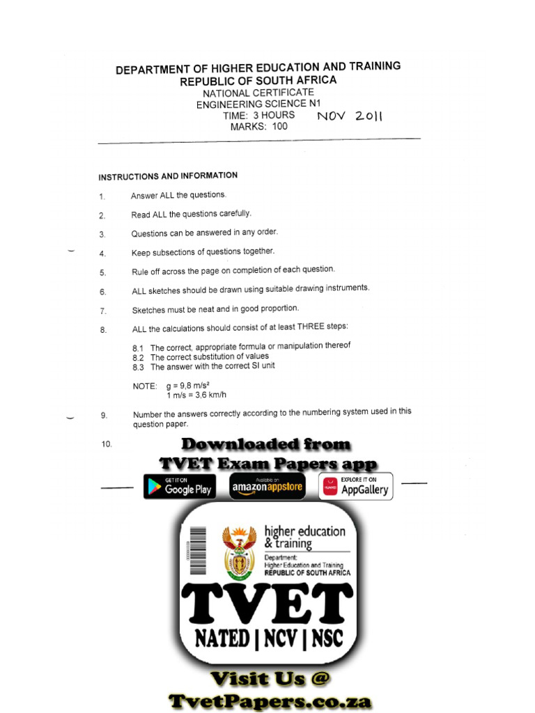 2011 NOV Engineering Science n1 Question Paper | PDF