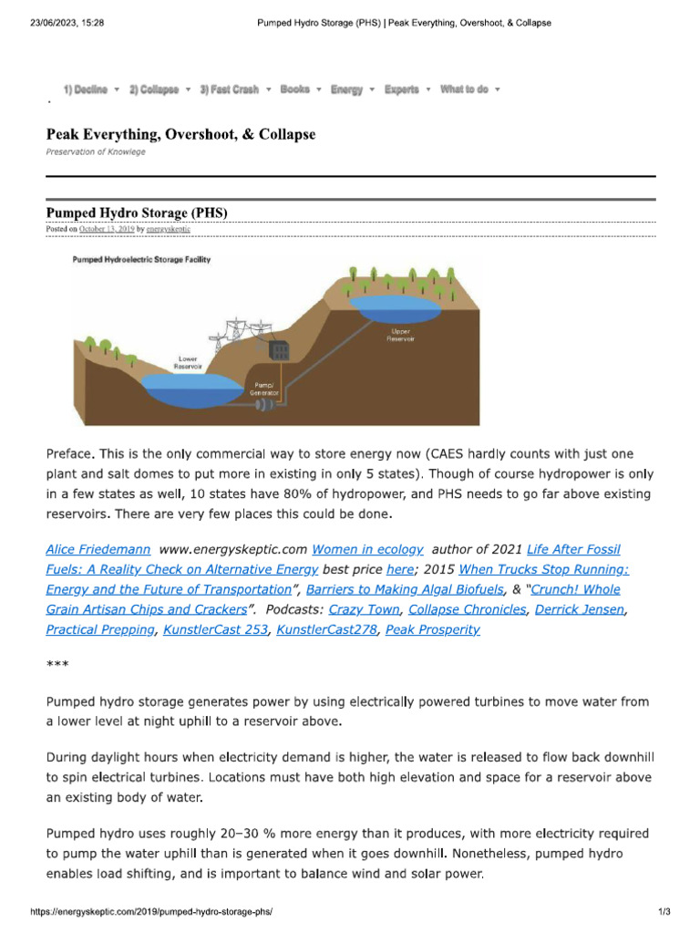 Pumped Hydro Storage (PHS) _ Peak Everything, Overshoot, & Collapse | PDF