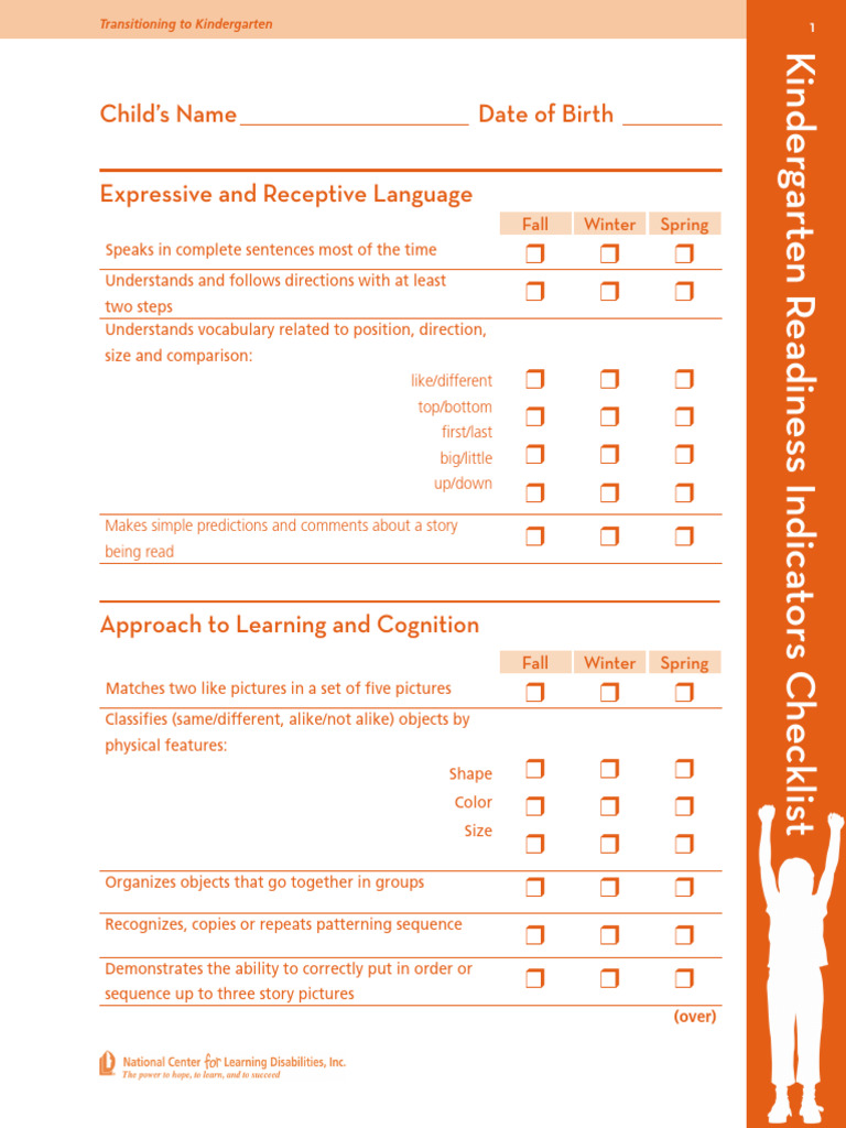 Kindergarten Readiness Checklist | PDF | Human Communication ...