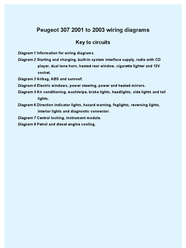 Peugeot 307 Wiring Diagram | Electrical Connector | Diesel Engine