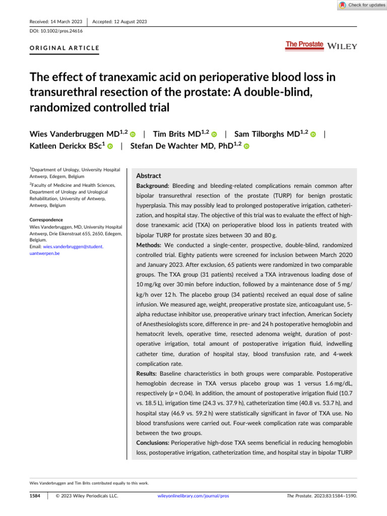 Vanderbruggen Et Al., 2023 RCT | PDF | Prostate | Bleeding