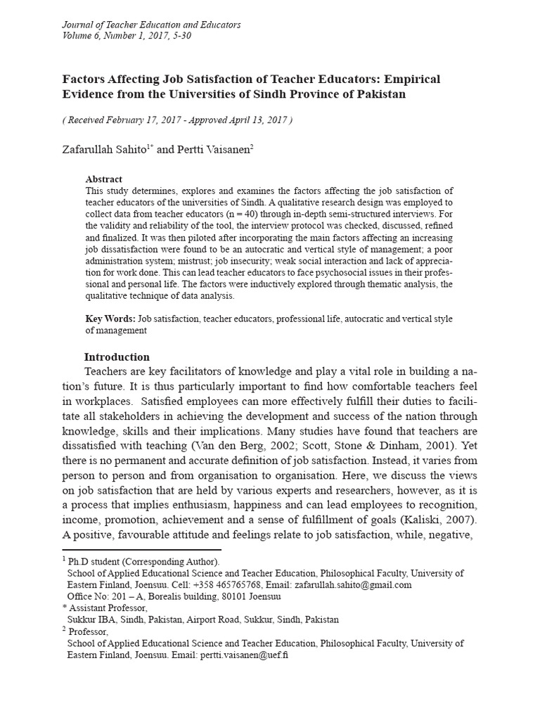 Factors Affecting Job Satisfaction of Te | PDF | Job Satisfaction ...
