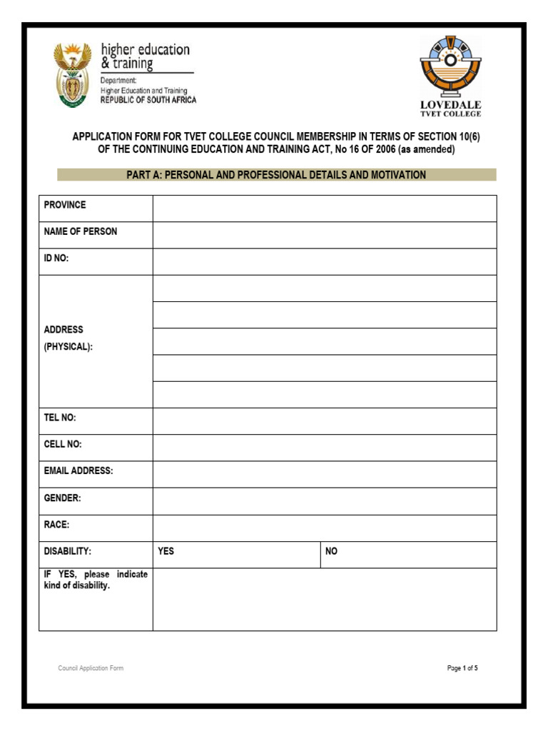 Council Application Form 17072025 | PDF | Vocational Education