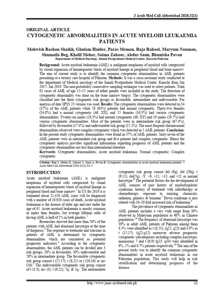 Cytogenetic Abnormalities in Acute Myeloid Leukaemia | PDF | Leukemia ...