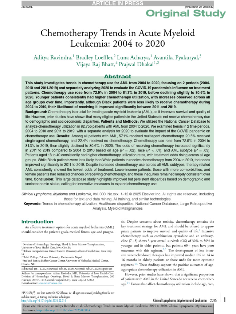 Chemotherapy Trends in Acute Myloid Leukemia | PDF | Leukemia ...
