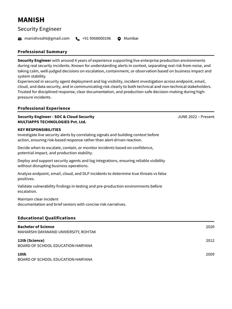 Manish Flowcv Resume 20260120 | PDF | Computing