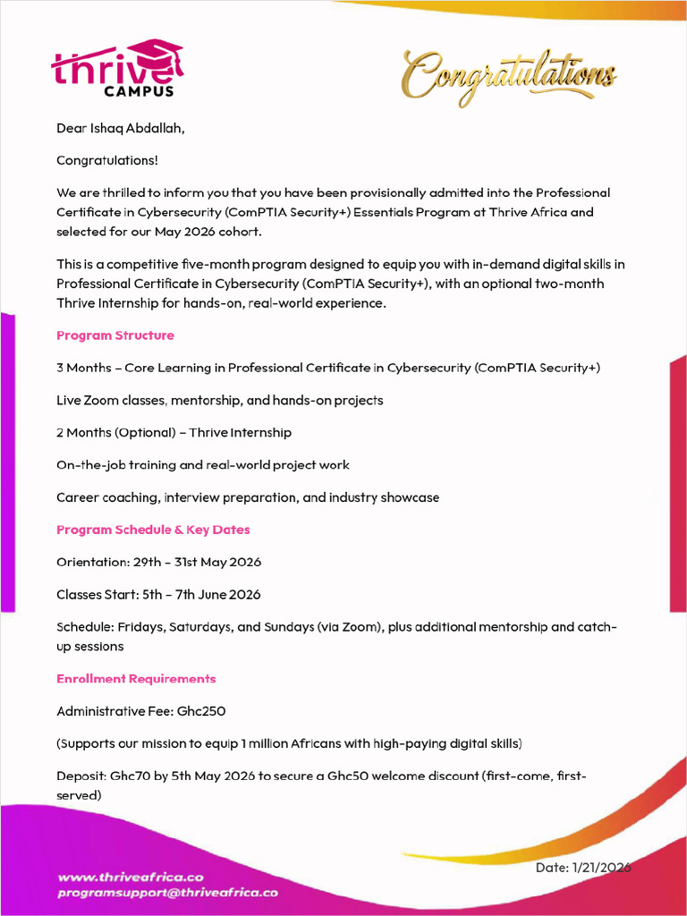 Admission Letter | PDF