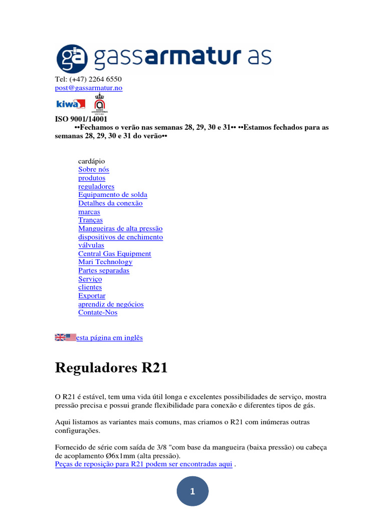 Catálogo Regulador Gassarmatur r21 | PDF | Materiais transparentes | Gases