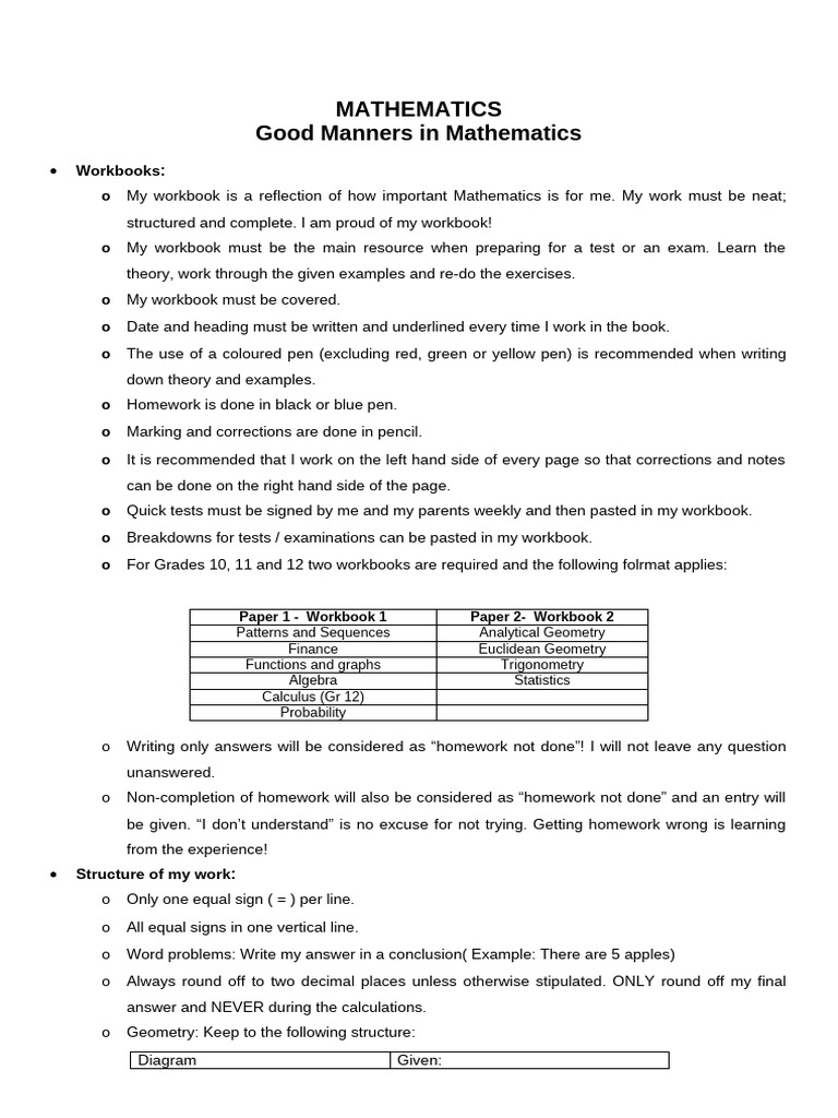 Good Manners in Maths- Grade 10-11-12 | PDF | Mathematics | Equations