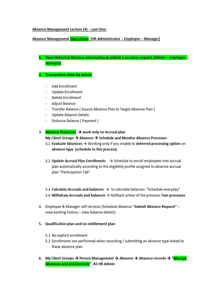 Absence Management Operations - Lecture 4 | PDF | Oracle Corporation ...