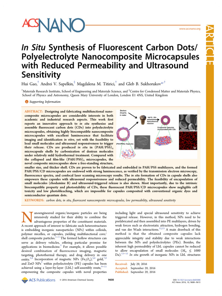 In Situ Synthesis of Fluorescent Carbon Dots Polyelectrolyte ...