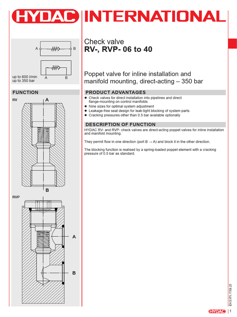 RV-, RVP - 06 To 40 Check Valves-5171-En-V17 | PDF | Valve | Chemical ...