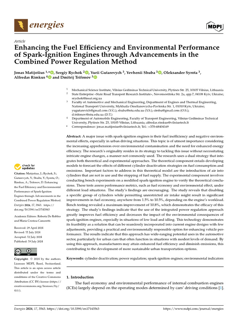 Enhancing the Fuel Efficiency and Environmental Performance of Spark ...