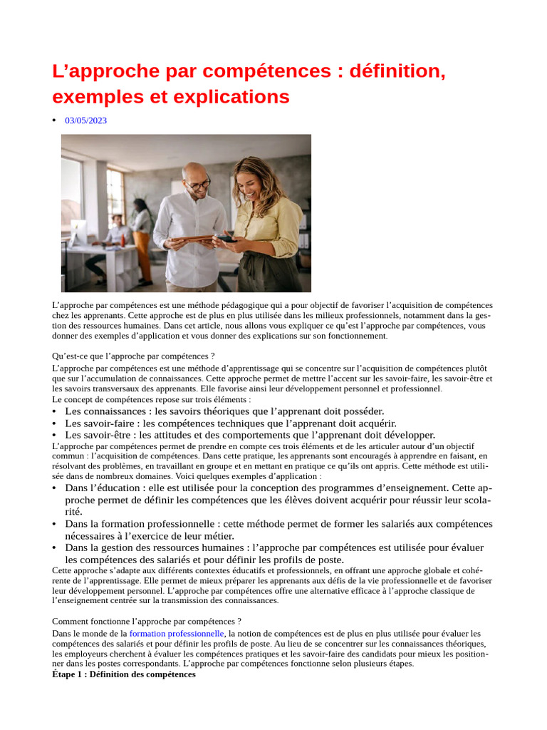 APC Définition, Exemples Et Explications | PDF | Apprentissage ...