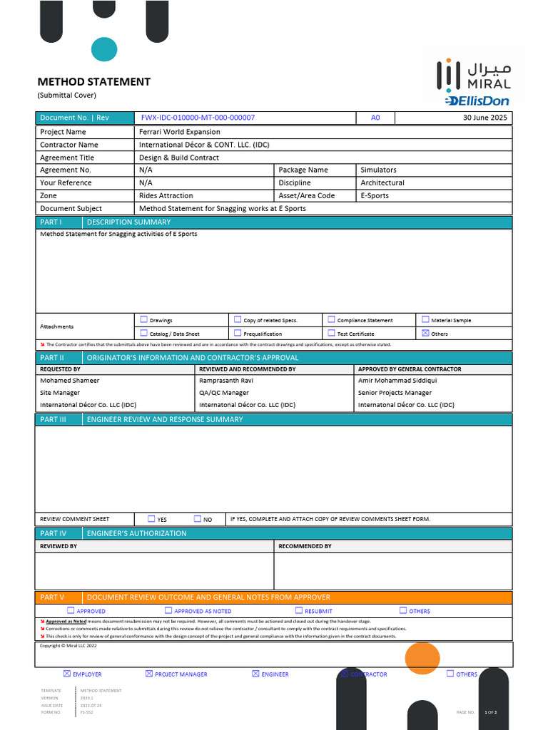 17.method Statement - Snagging Work at ESports | PDF | Local Area Network