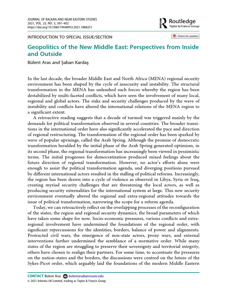 Geopolitics of The New Middle East: Perspectives From Inside and ...