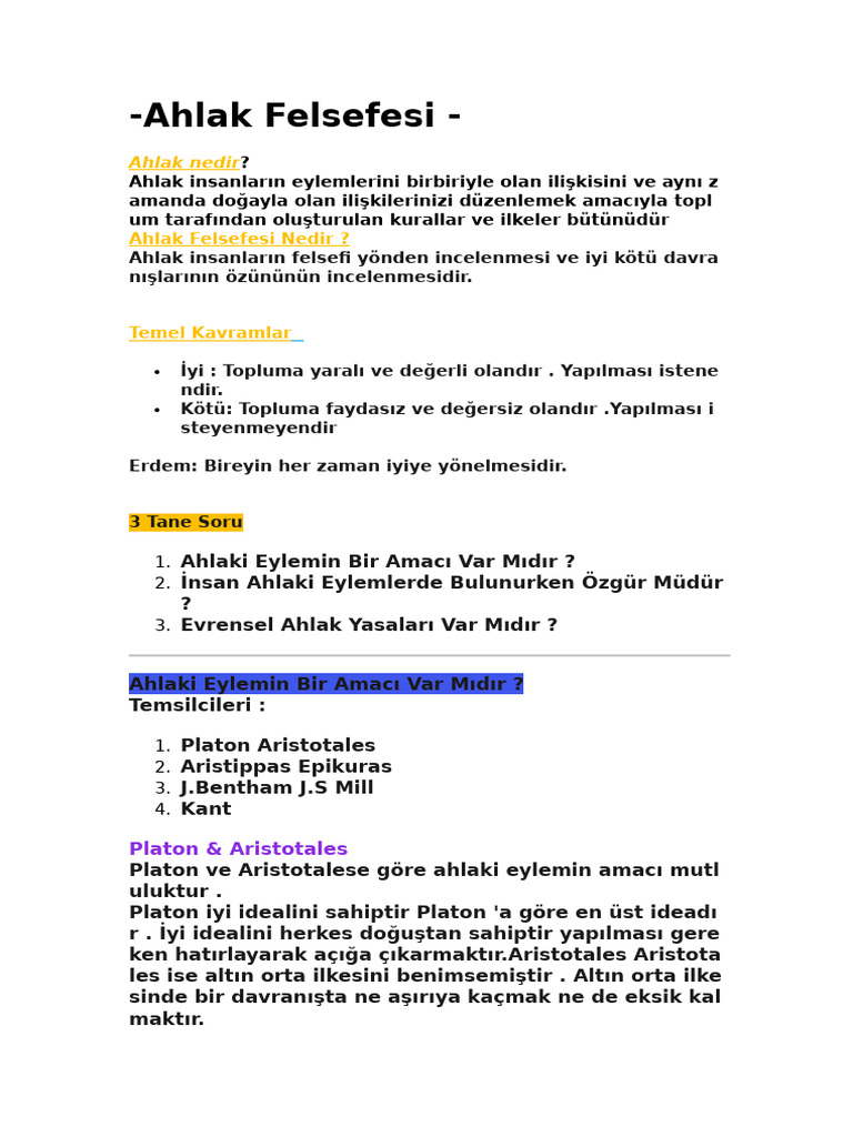 Ahlak Felsefesi | PDF