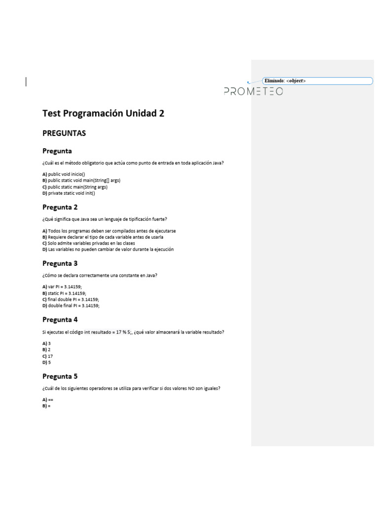 Test Tema2 Pro | PDF | Java (lenguaje de programación) | Programación ...