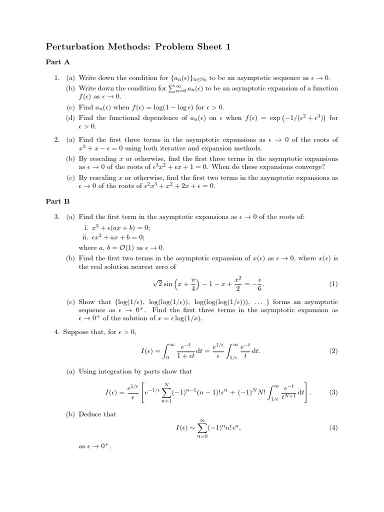 Perturbation Methods Problem Sheet 1 | PDF | Mathematical Relations ...